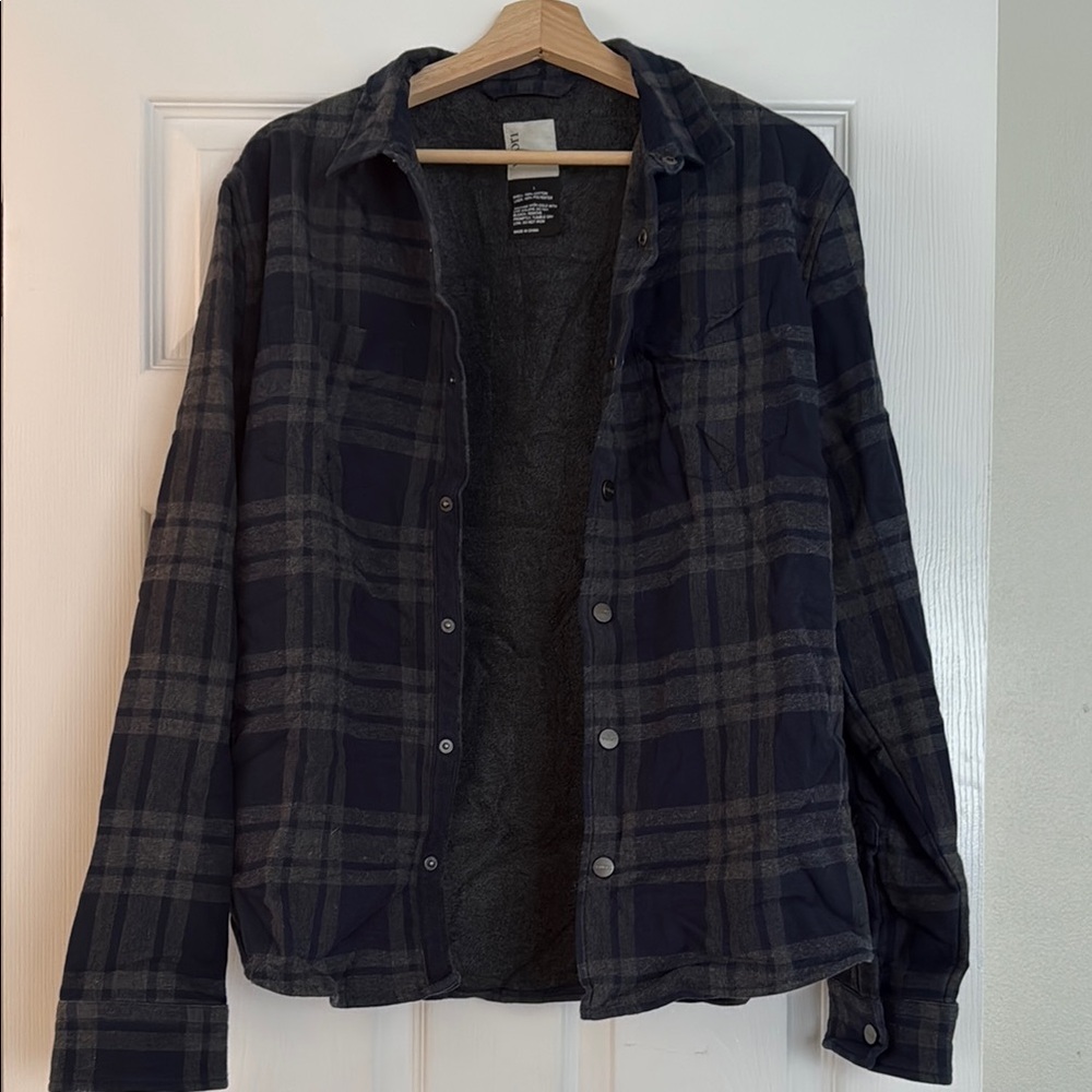 Vuori Men's Plaid Shirt Jacket - Navy and Gray